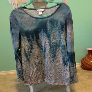 Christopher & banks Teal and Gray Forest Print Long Sleeve Top